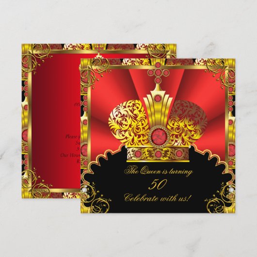 Koningin Koning Regal Red Gold Royal Birthday Part Kaart (Voorkant / Achterkant)