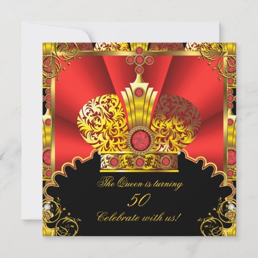 Koningin Koning Regal Red Gold Royal Birthday Part Kaart (Voorkant)