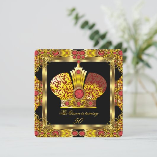 Koningin Koning Regal Red Gold Royal Birthday Part Kaart (Staand voorkant)