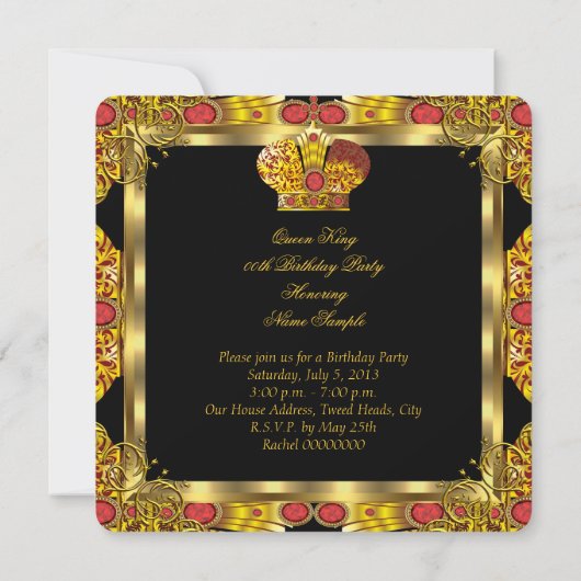Koningin Koning Regal Red Gold Royal Birthday Part Kaart (Achterkant)