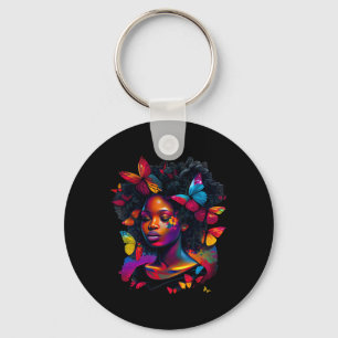 Koningin Kunst Schilderij Vlinder Afro Schattig Sleutelhanger