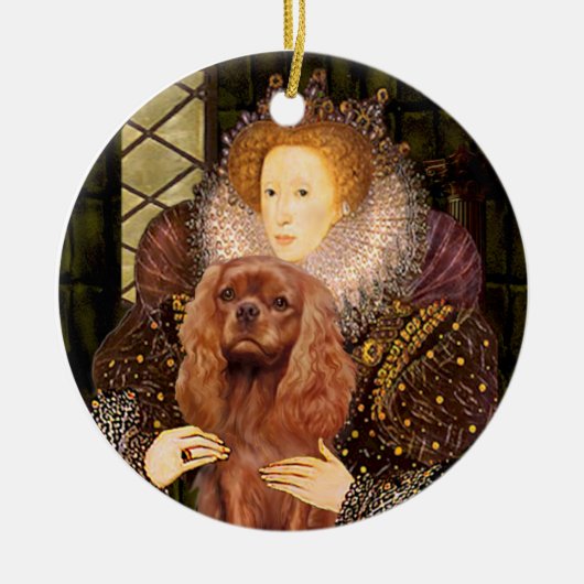 Koningin Liz I - Robijn Cavalier Keramisch Ornament (Voorkant)