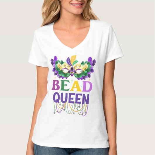 koningin Mardi Gras Bead T-shirt (Voorkant)
