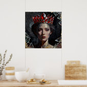 Koningin Met Gebroken Rode Glazen Kroon Poster (Keuken)