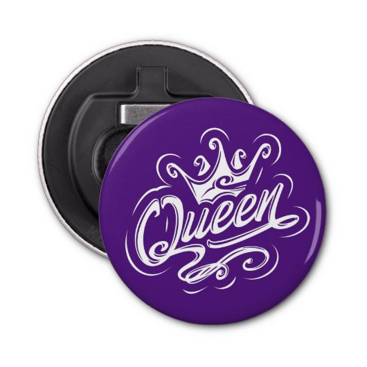 Koningin met kroon, Typografie Design Button Flesopener (Voorkant)