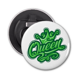 Koningin met kroon, Typografie Design Button Flesopener