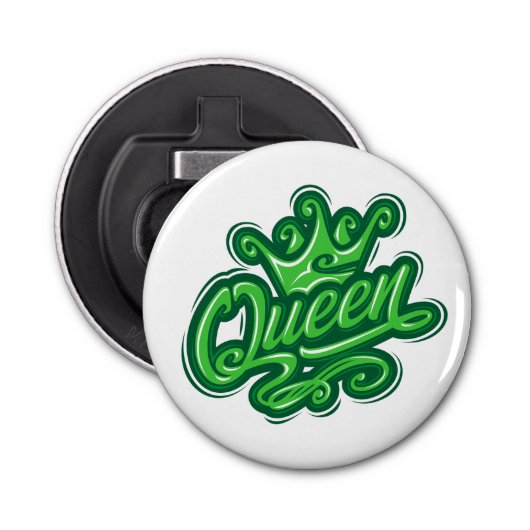 Koningin met kroon, Typografie Design Button Flesopener (Voorkant)