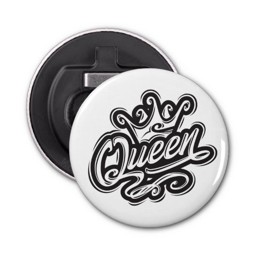 Koningin met kroon, Typografie Design Button Flesopener (Voorkant)