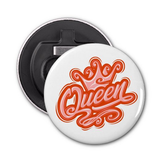 Koningin met kroon, Typografie Design Button Flesopener (Voorkant)