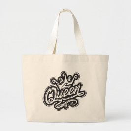Koningin met kroon, Typografie Design Grote Tote Bag
