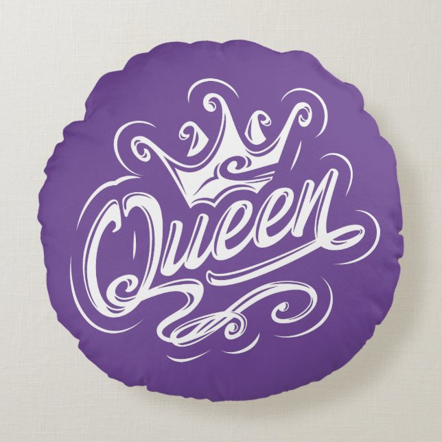Koningin met kroon, Typografie Design Rond Kussen (Voorkant)
