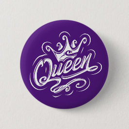 Koningin met kroon, Typografie Design Ronde Button 5,7 Cm