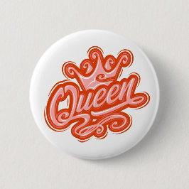 Koningin met kroon, Typografie Design Ronde Button 5,7 Cm