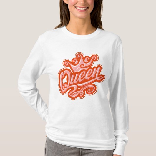 Koningin met kroon, Typografie Design T-shirt (Voorkant)