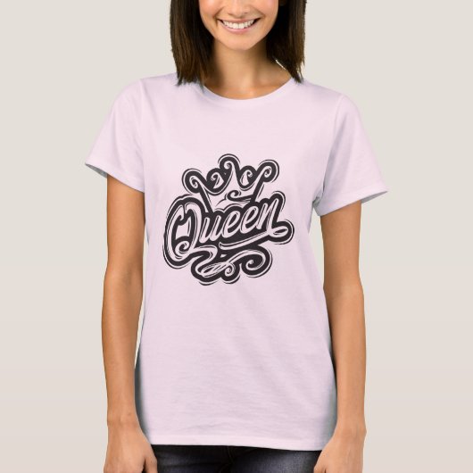 Koningin met kroon, Typografie Design T-shirt (Voorkant)