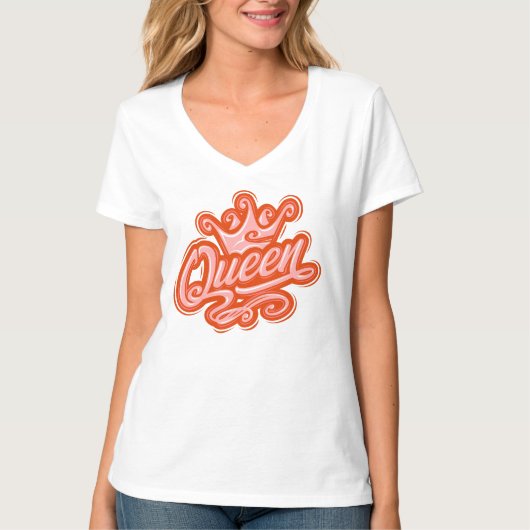 Koningin met kroon, Typografie Design T-shirt (Voorkant)