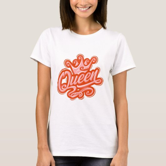 Koningin met kroon, Typografie Design T-shirt (Voorkant)
