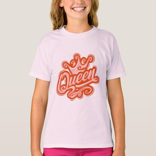 Koningin met kroon, Typografie Design T-shirt (Voorkant)