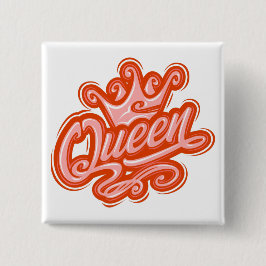 Koningin met kroon, Typografie Design Vierkante Button 5,1 Cm