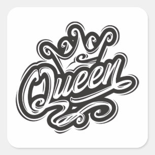 Koningin met kroon, Typografie Design Vierkante Sticker
