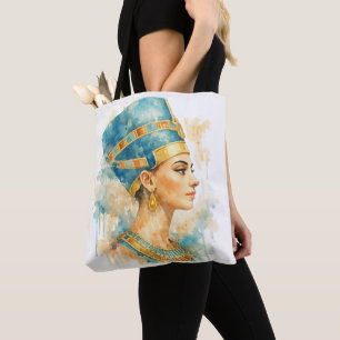 Koningin Nefertiti Aquarel Oude Egyptische Kunst Tote Bag