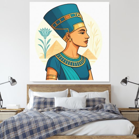 Koningin Nefertiti - Elegant Egyptisch symbool Canvas Afdruk (Insitu (Slaapkamer))