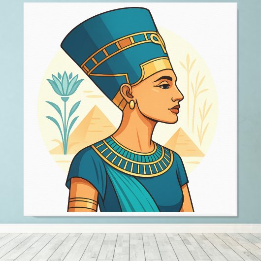 Koningin Nefertiti - Elegant Egyptisch symbool Canvas Afdruk (Insitu (Houten vloer))