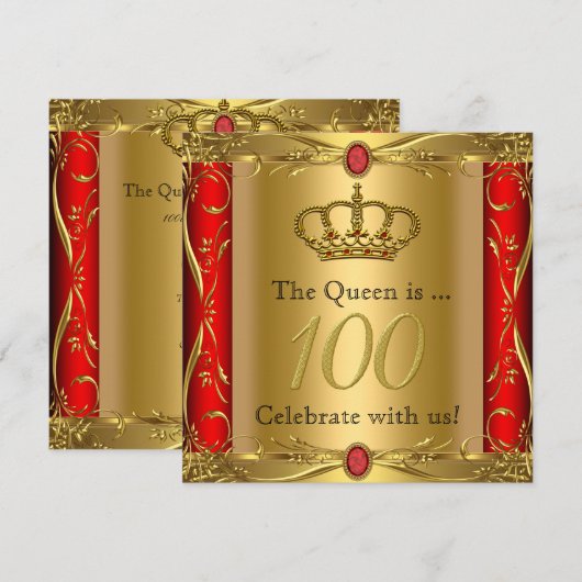 Koningin of Koning Regal Red Gold 100th Birthday P Kaart (Voorkant / Achterkant)