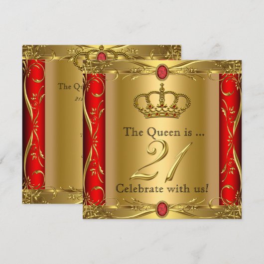Koningin of Koning Regal Red Gold 21st Birthday Pa Kaart (Voorkant / Achterkant)