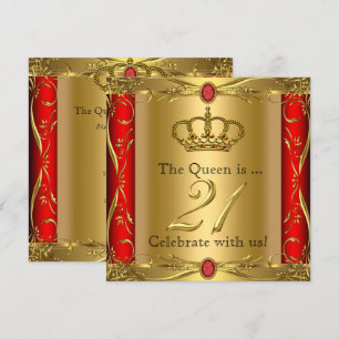 Koningin of Koning Regal Red Gold 21st Birthday Pa Kaart