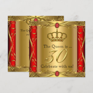 Koningin of Koning Regal Red Gold 30th Birthday Pa Kaart
