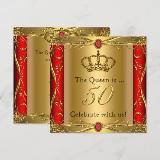 Koningin of Koning Regal Red Gold 50th Birthday Pa Kaart (Voorkant / Achterkant)