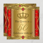 Koningin of Koning Regal Red Gold 60th Birthday Pa Kaart<br><div class="desc">Koningin of koning Prins Royal,  Red Gold Elite 60th Birthday Party. Gold Royal Regal Red. Elegant Birthday Party  Gold. Elegant Birthday Invitation Party for Men and women.</div>