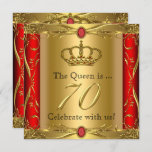 Koningin of Koning Regal Red Gold 70th Birthday Pa Kaart<br><div class="desc">Koningin of koning Prins Royal,  Red Gold Elite 70th Birthday Party. Gold Royal Regal Red. Elegant Birthday Party  Gold. Elegant Birthday Invitation Party for Men and women.</div>