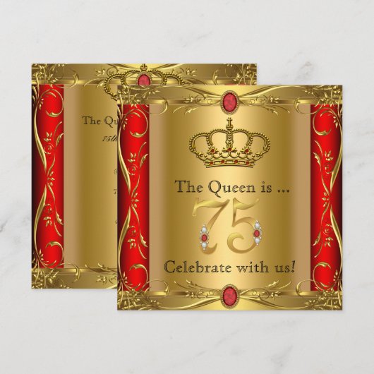 Koningin of Koning Regal Red Gold 75th Birthday Pa Kaart (Voorkant / Achterkant)