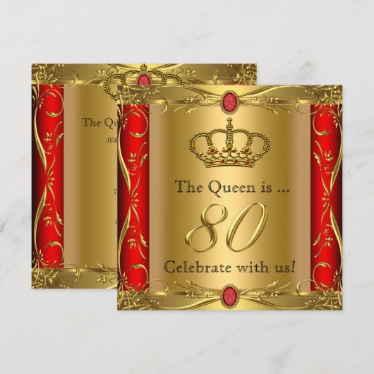 Koningin of Koning Regal Red Gold 80th Birthday Pa Kaart (Voorkant / Achterkant)