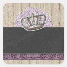  koningin op bijtende hout en karton vierkante sticker