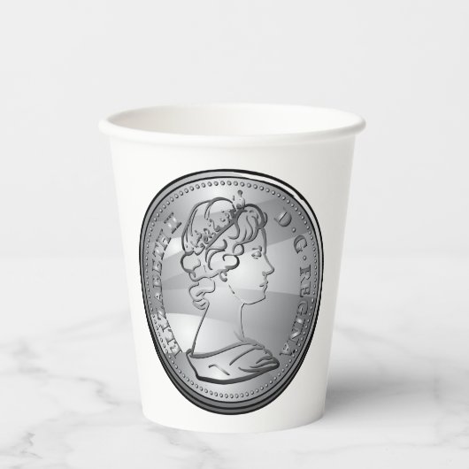 Koningin op een munt papieren bekers (Voorkant)