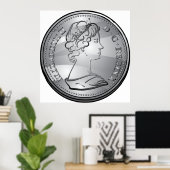 Koningin op een munt poster (Thuiskantoor)