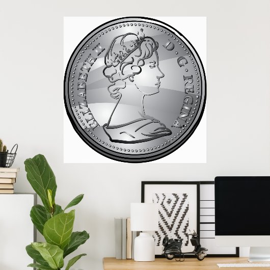 Koningin op een munt poster (Thuiskantoor)