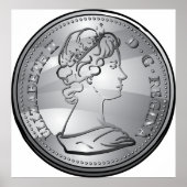 Koningin op een munt poster (Voorkant)