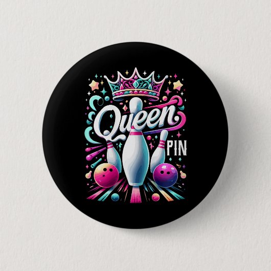 Koningin Pin Shirt Bowler Bowling Competitie Voor Ronde Button 5,7 Cm (Voorkant)