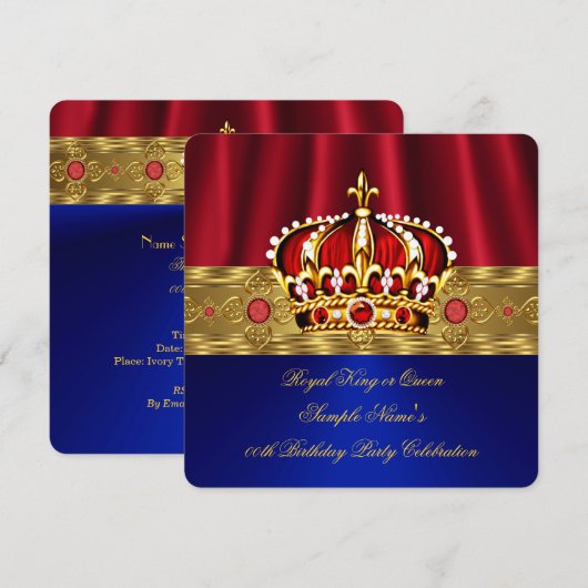 Koningin Red Crown Royal Blue Gold Birthday 4 Kaart (Voorkant / Achterkant)