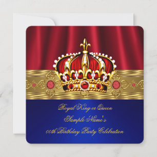 Koningin Red Crown Royal Blue Gold Birthday 4 Kaart