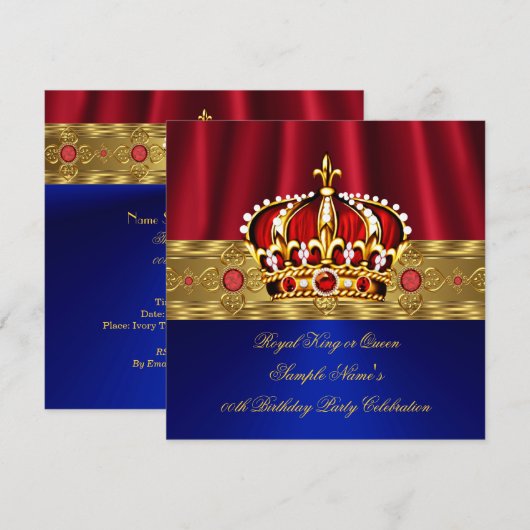 Koningin Red Crown Royal Blue Gold Birthday 4 Kaart (Voorkant / Achterkant)