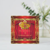 Koningin Regal Red Gold 50th Birthday Party Kaart (Staand voorkant)