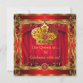 Koningin Regal Red Gold 50th Birthday Party Kaart (Voorkant)