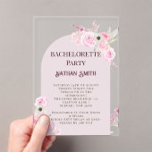 Koningin Roze Bloemboog Zomer Bachelorette Party Acryl Uitnodigingen (Insitu (Draagbaar))