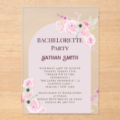 Koningin Roze Bloemboog Zomer Bachelorette Party Acryl Uitnodigingen (Voorkant)