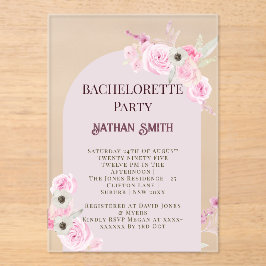 Koningin Roze Bloemboog Zomer Bachelorette Party Acryl Uitnodigingen